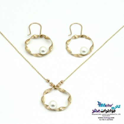 Half Set - Necklace and Earrings - Pearl badge design-MS0572